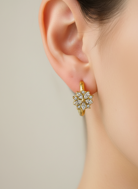 Gold Flower Hoop Earrings