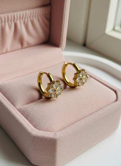 Gold Flower Hoop Earrings
