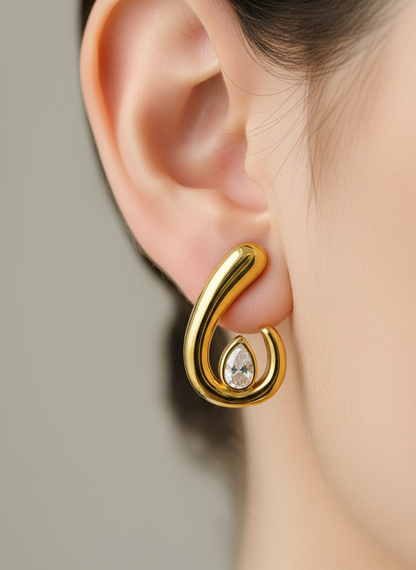 Gold Modern Teardrop Stud Earrings