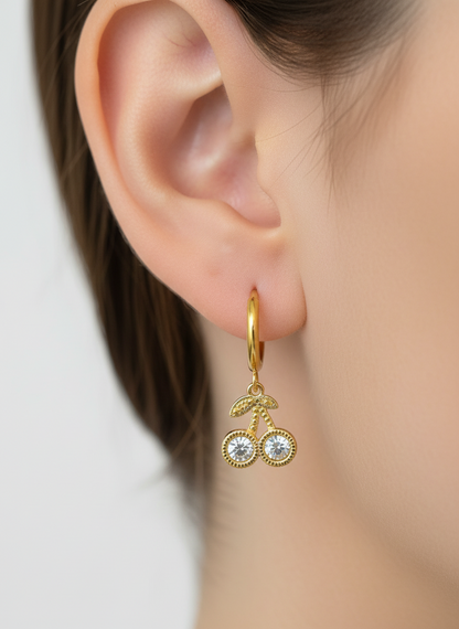 Pave Cherry Drop Huggie Earrings