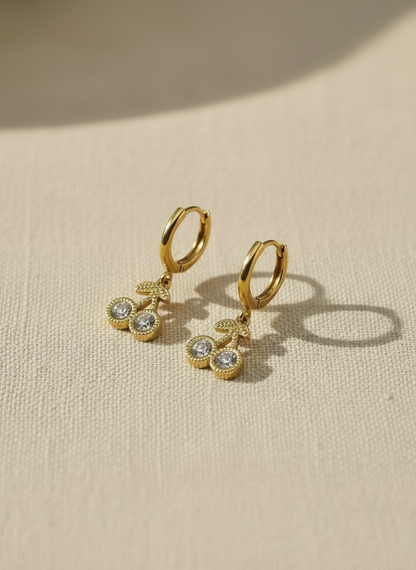 Pave Cherry Drop Huggie Earrings