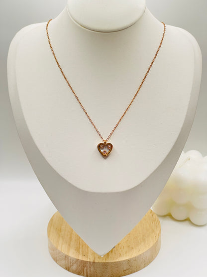 Rose Gold Floating Heart Pendant Necklace