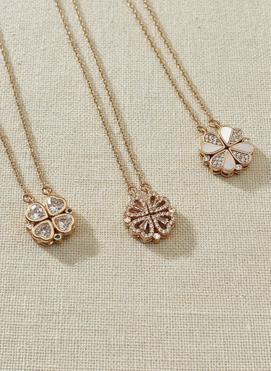 Rose Gold Convertible 2-in-1 Magnetic Clover Necklace