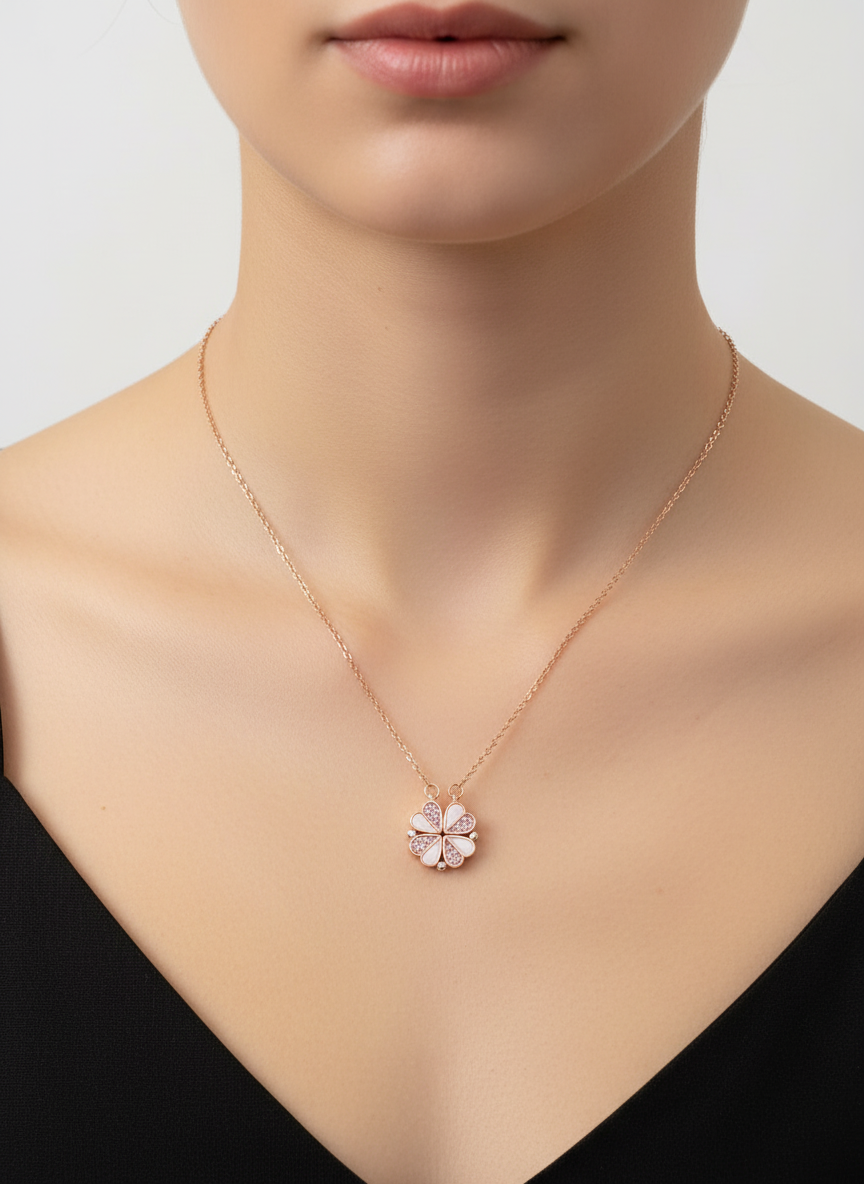 Rose Gold Convertible 2-in-1 Magnetic Clover Necklace