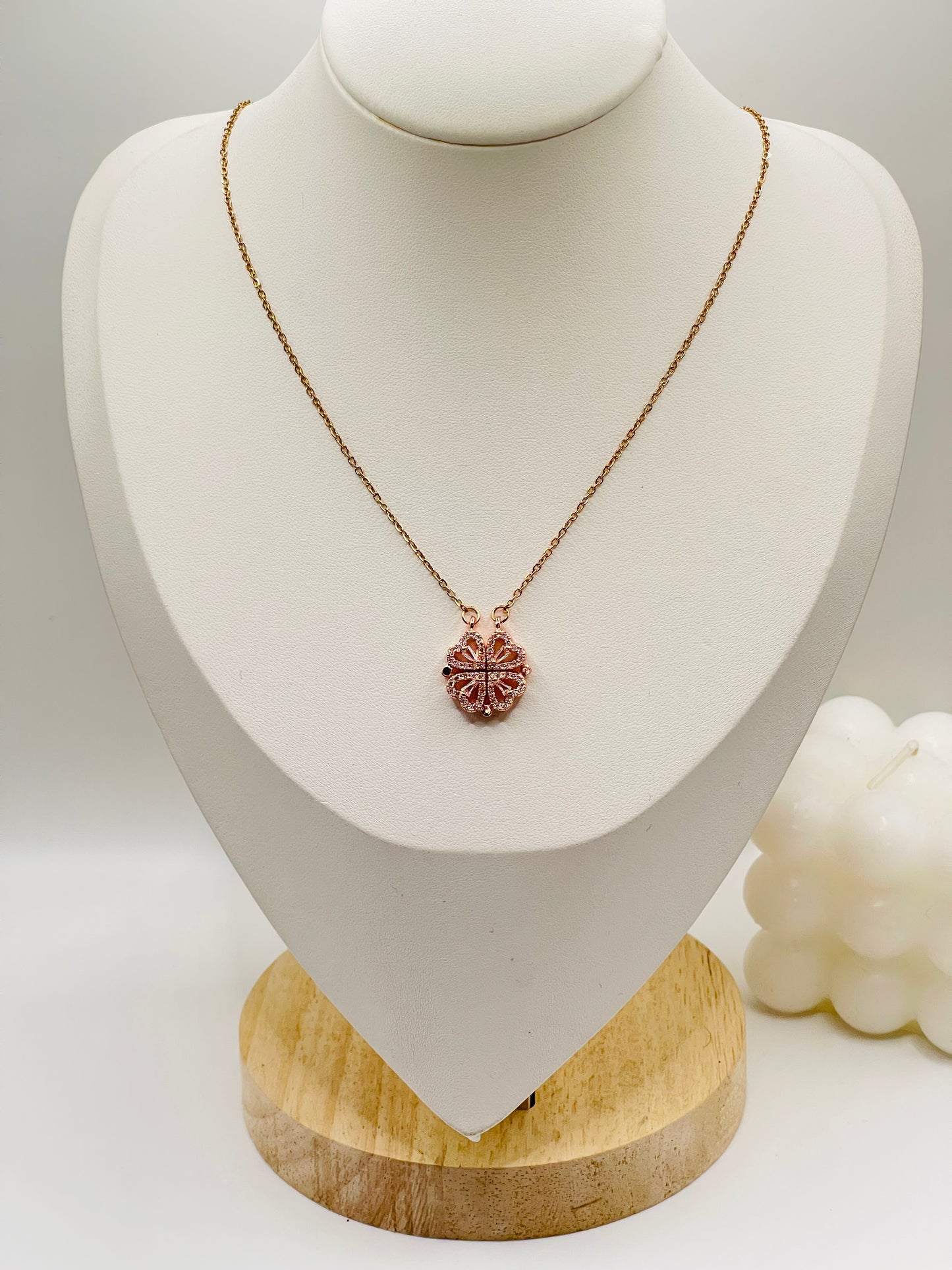 Rose Gold Convertible 2-in-1 Magnetic Clover Necklace
