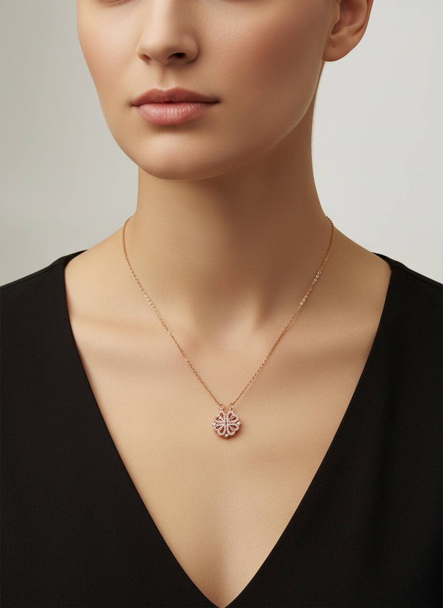 Rose Gold Convertible 2-in-1 Magnetic Clover Necklace