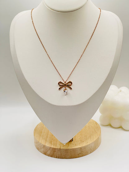 Rose Gold Bow & Heart Necklace