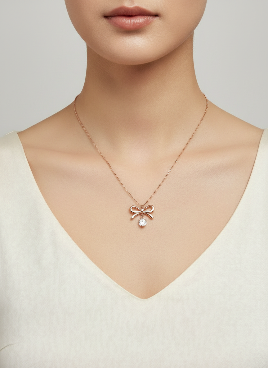 Rose Gold Bow & Heart Necklace