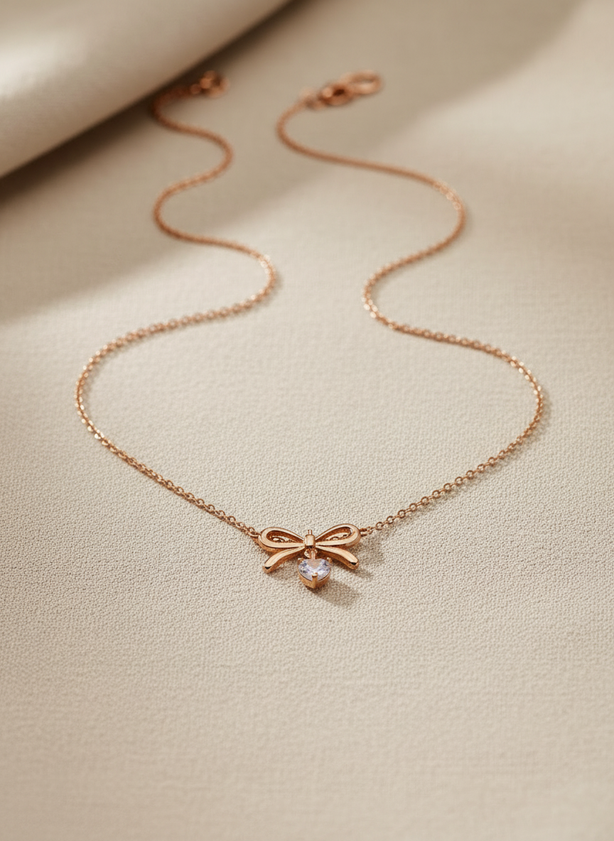 Rose Gold Bow & Heart Necklace