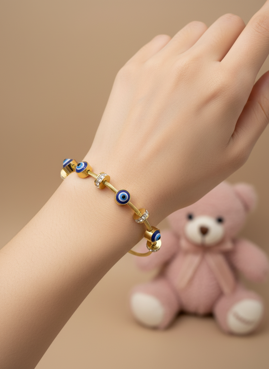 Kids Gold Evil Eye Bangle