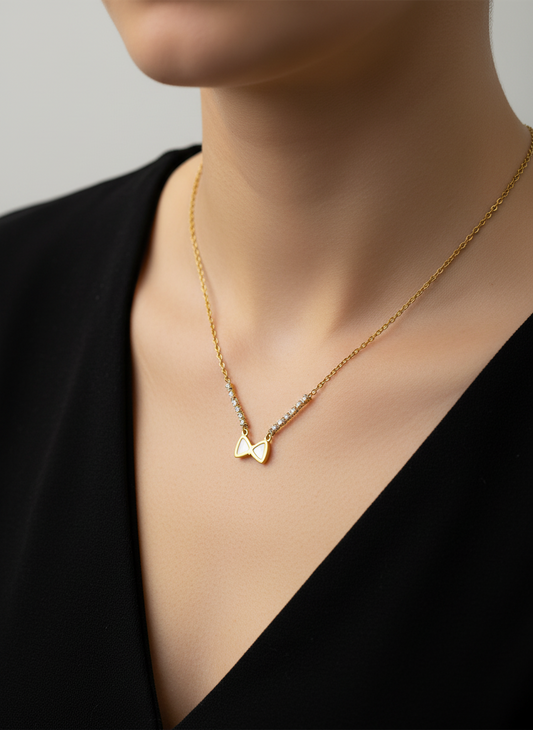 Gold Pave Bow Inlay Necklace