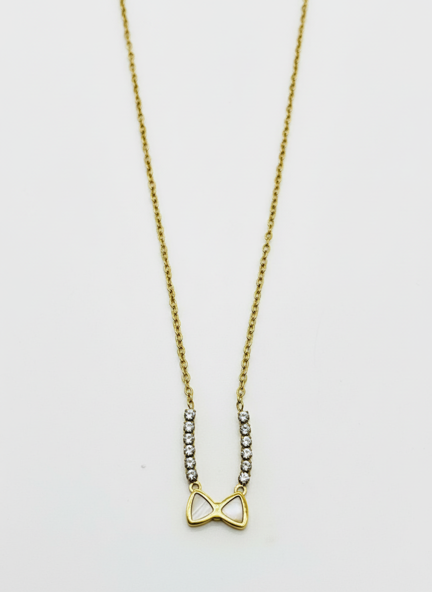 Gold Pave Bow Inlay Necklace