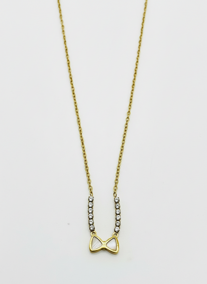 Gold Pave Bow Inlay Necklace