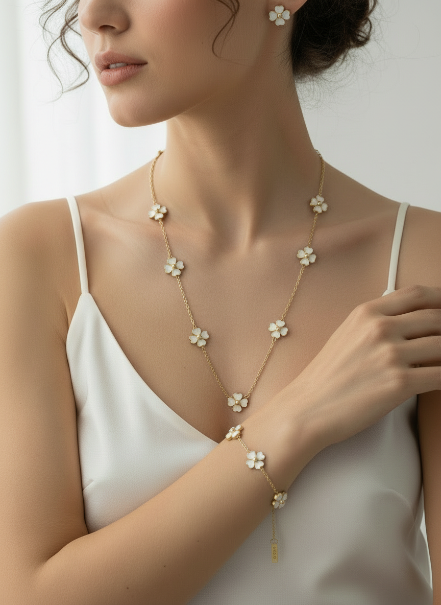 Gold Pearl Petal Chain Combo Set