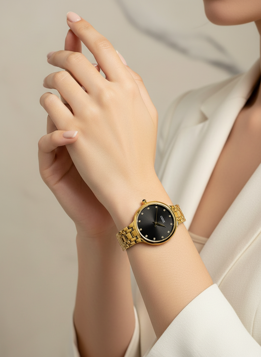 Gold-Tone Round Dial Link Watch