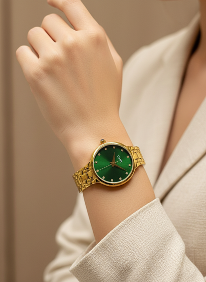 Gold-Tone Round Dial Link Watch