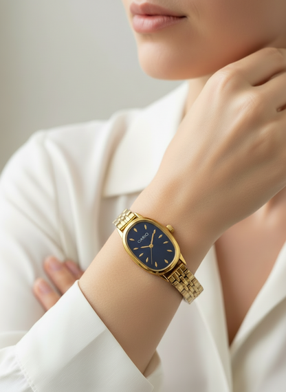 Vintage-Inspired Gold-Tone Oval Case Watch