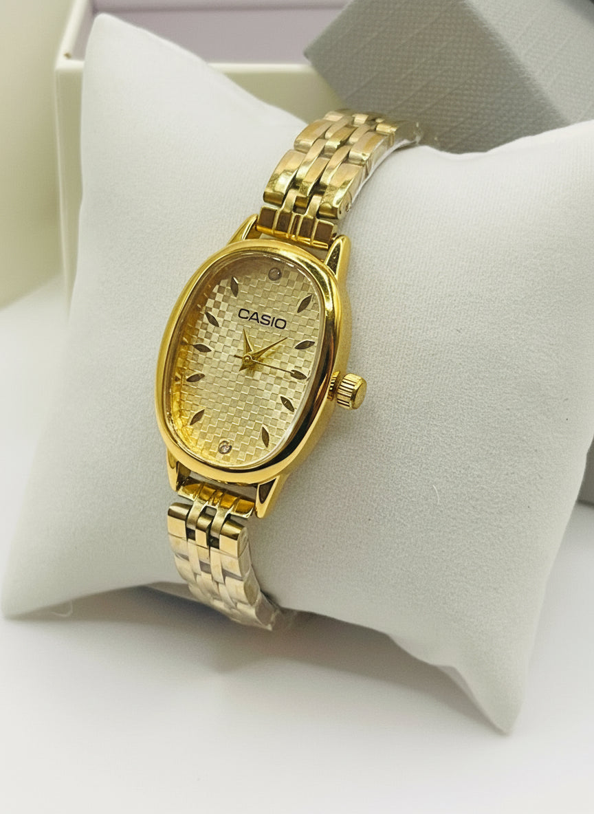 Vintage-Inspired Gold-Tone Oval Case Watch