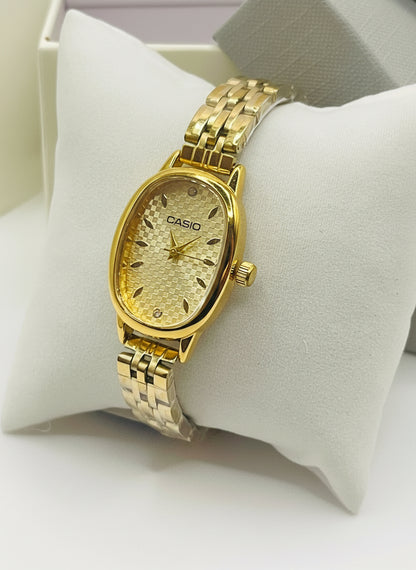 Vintage-Inspired Gold-Tone Oval Case Watch