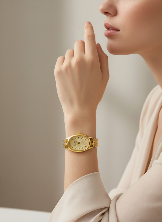 Vintage-Inspired Gold-Tone Oval Case Watch
