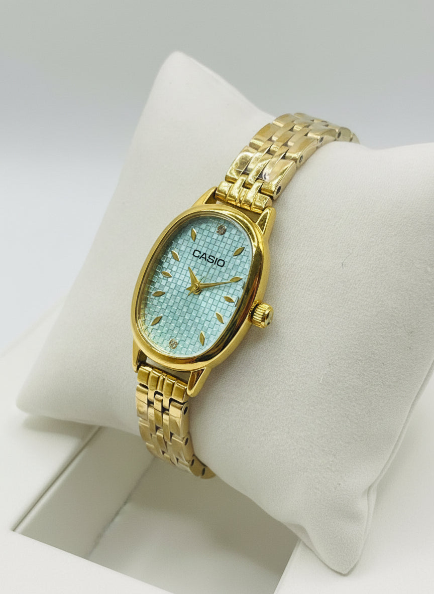 Vintage-Inspired Gold-Tone Oval Case Watch