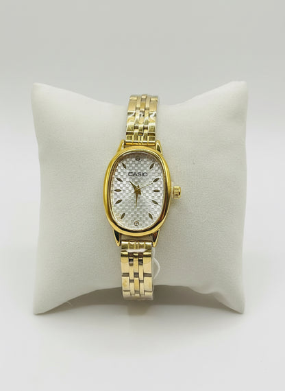 Vintage-Inspired Gold-Tone Oval Case Watch