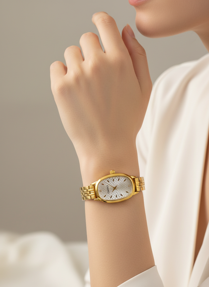Vintage-Inspired Gold-Tone Oval Case Watch