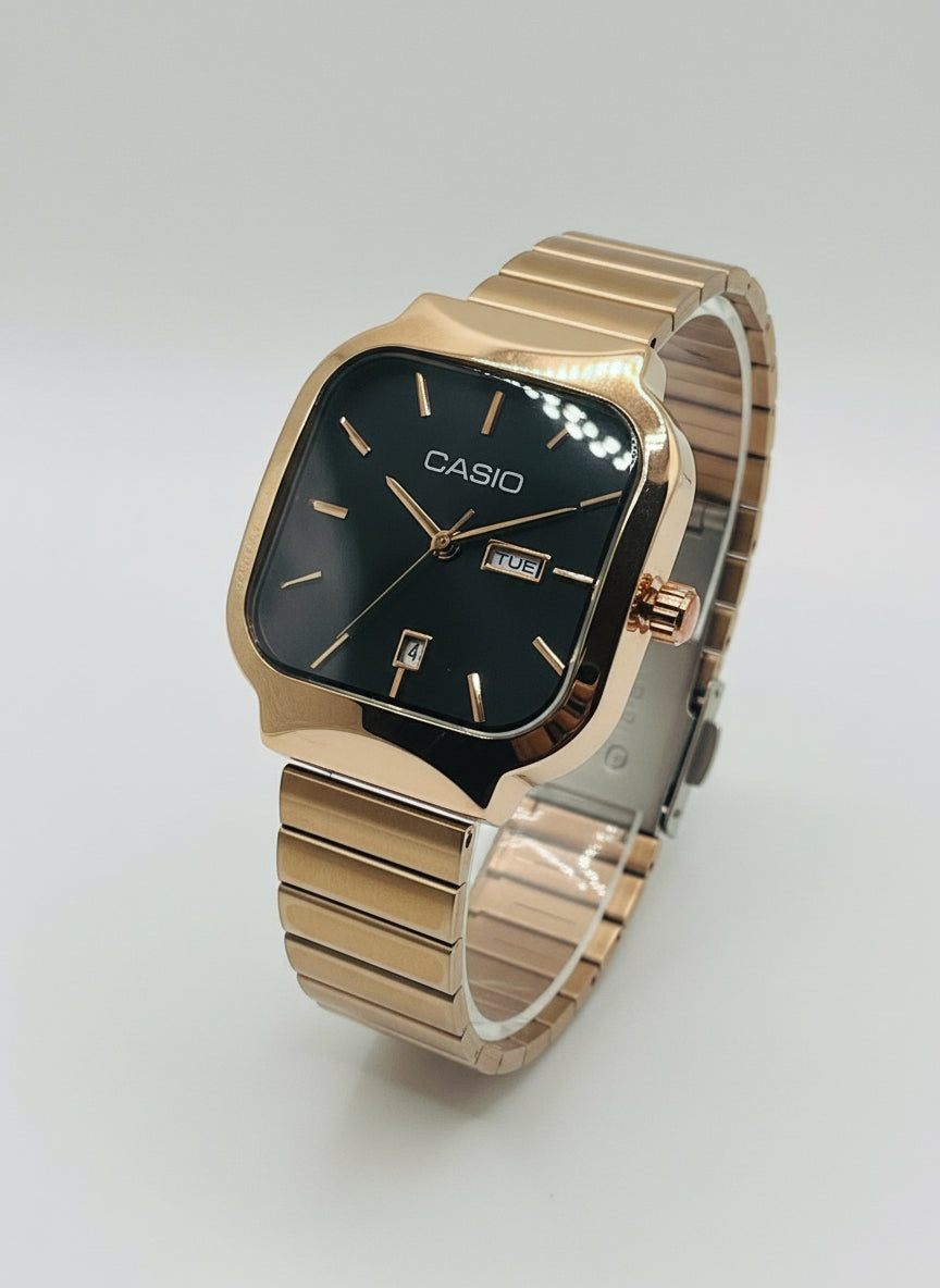 Rose Gold Square-Round Link Bracelet Watch