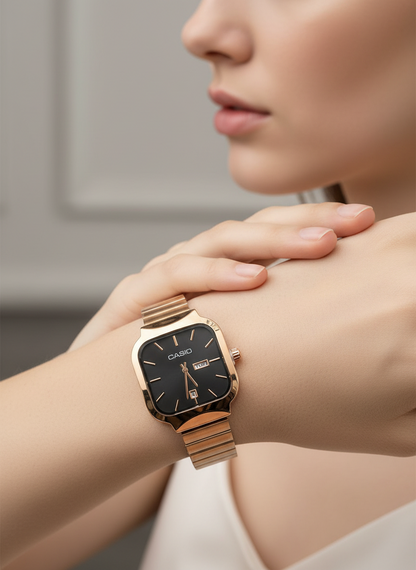 Rose Gold Square-Round Link Bracelet Watch