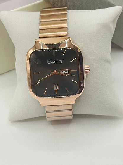 Rose Gold Square-Round Link Bracelet Watch