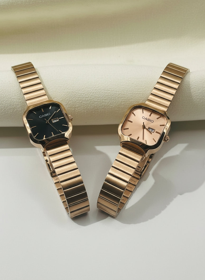 Rose Gold Square-Round Link Bracelet Watch