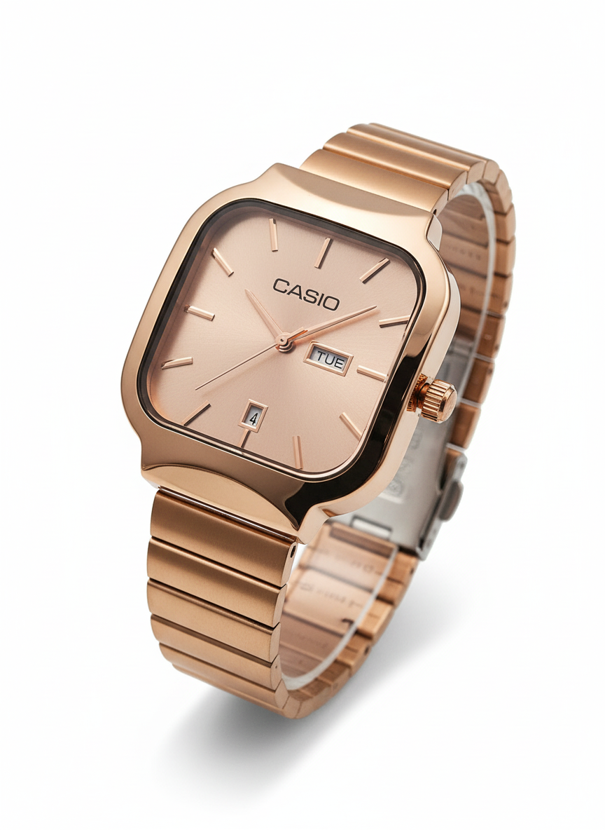 Rose Gold Square-Round Link Bracelet Watch