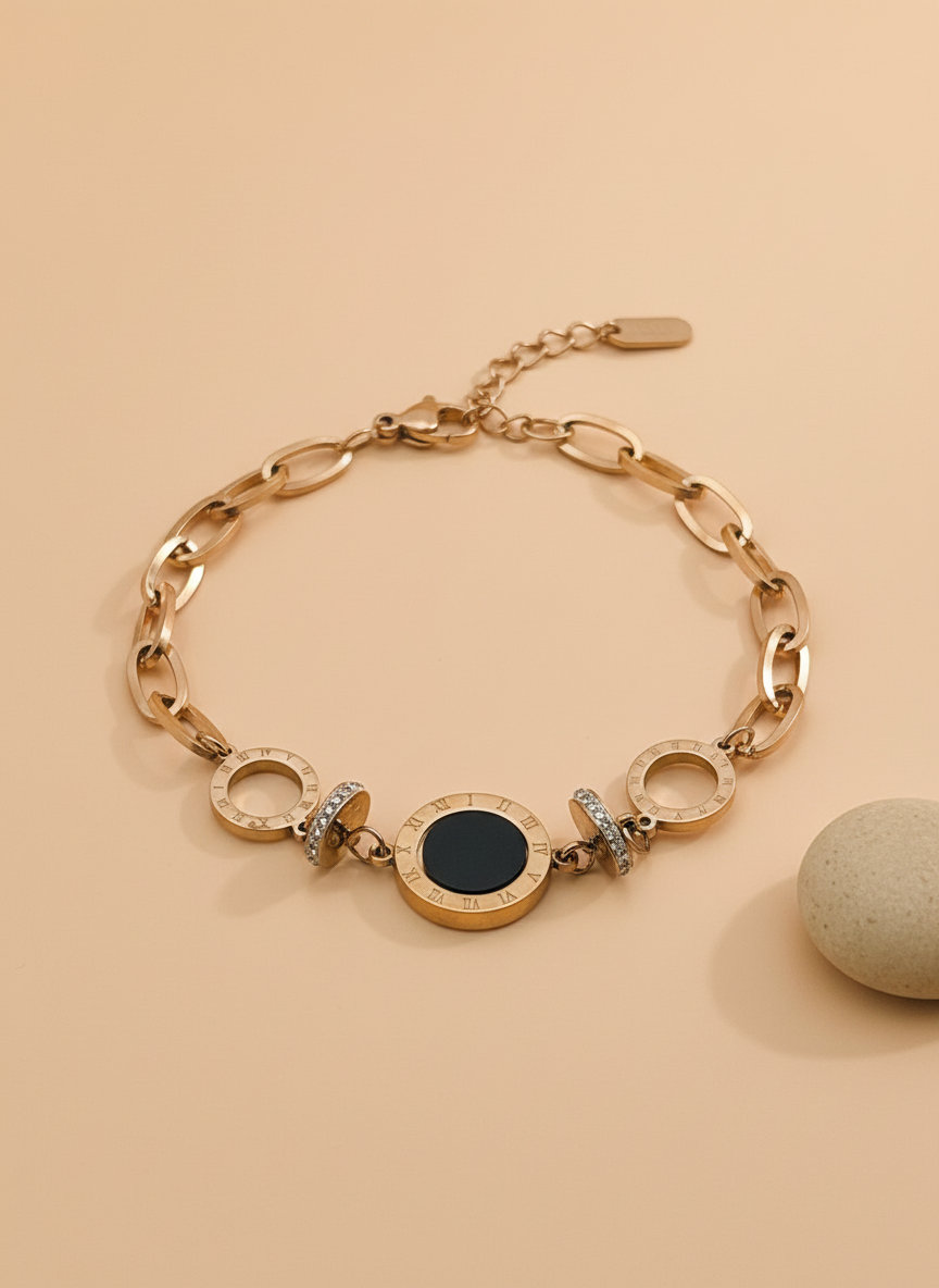 Rose Gold Roman Numeral Link Bracelet