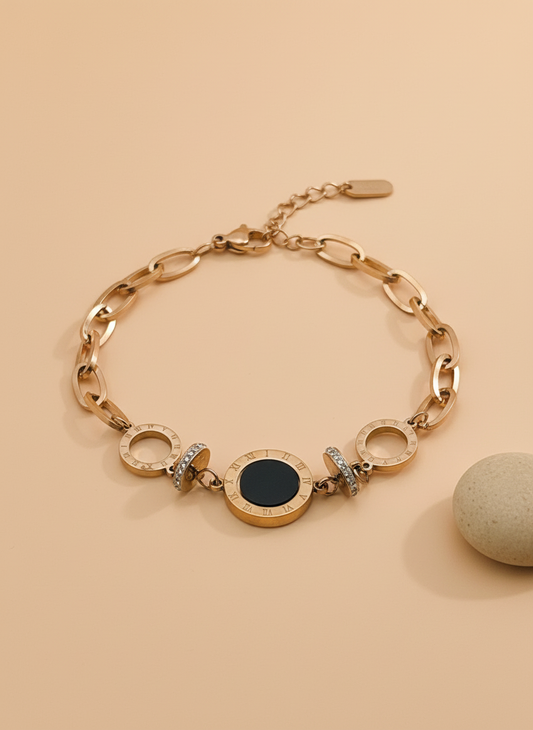 Rose Gold Roman Numeral Link Bracelet