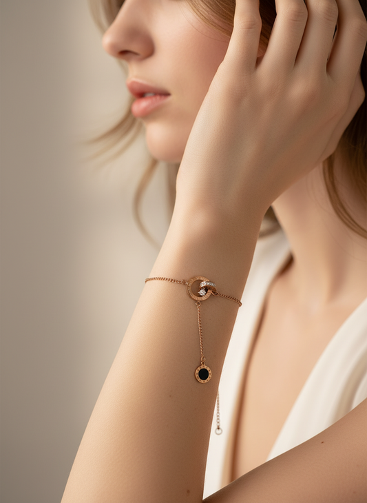 Rose Gold Interlocking Dangle Bracelet