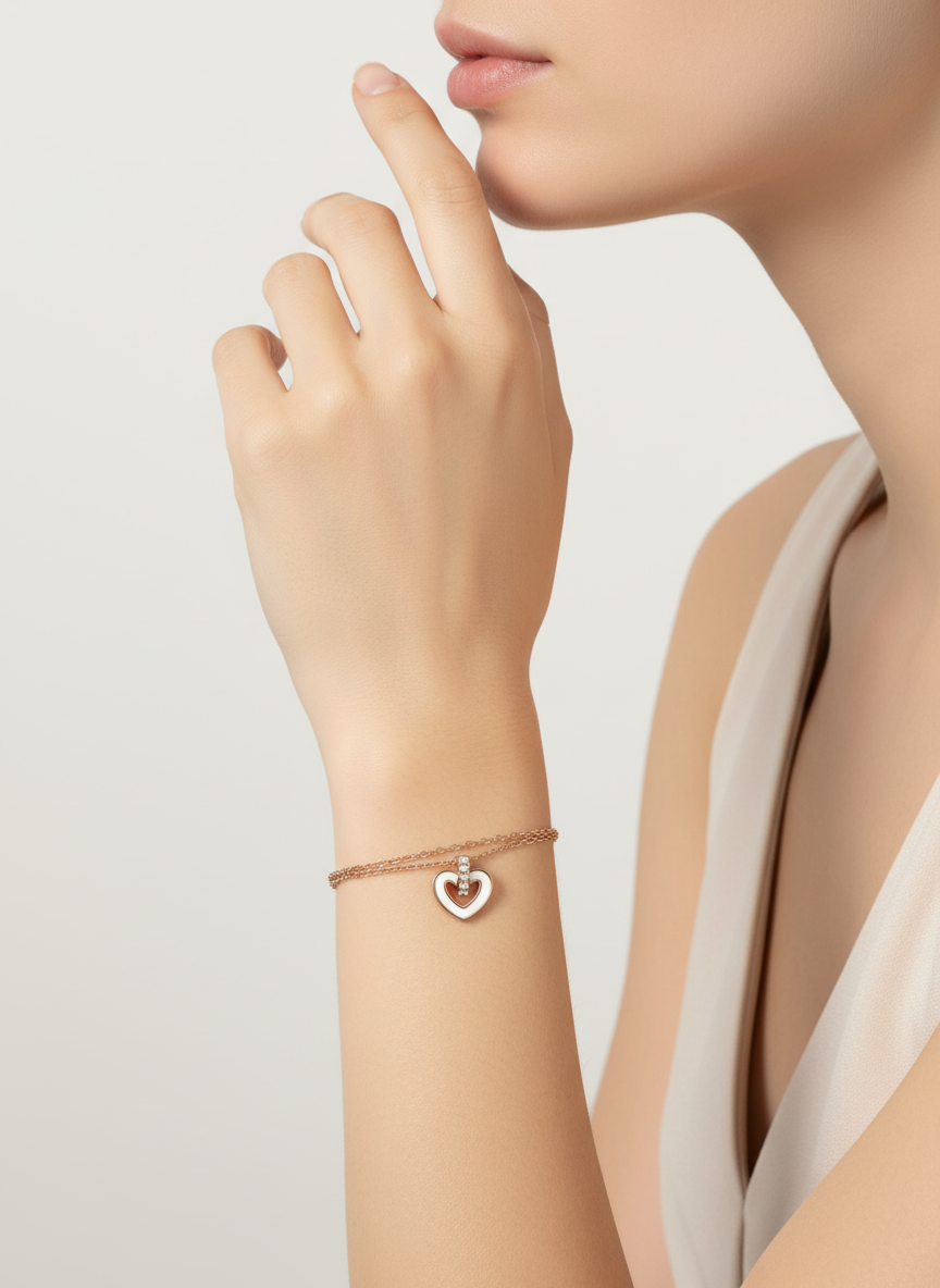 Rose Gold Heart Dangle Layered Bracelet