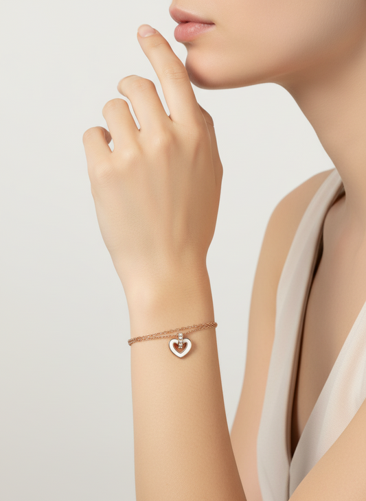 Rose Gold Heart Dangle Layered Bracelet