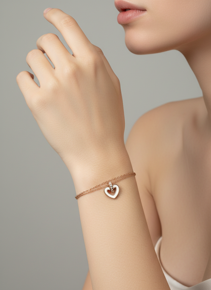 Rose Gold Heart Dangle Layered Bracelet