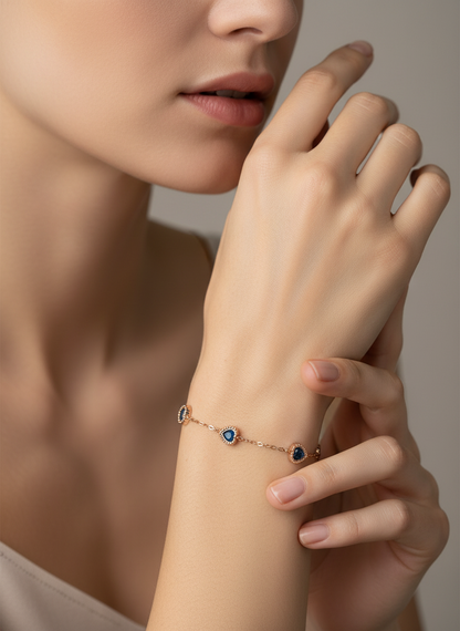 Rose Gold Stone Heart Station Bracelet