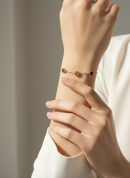 Rose Gold Stone Heart Station Bracelet