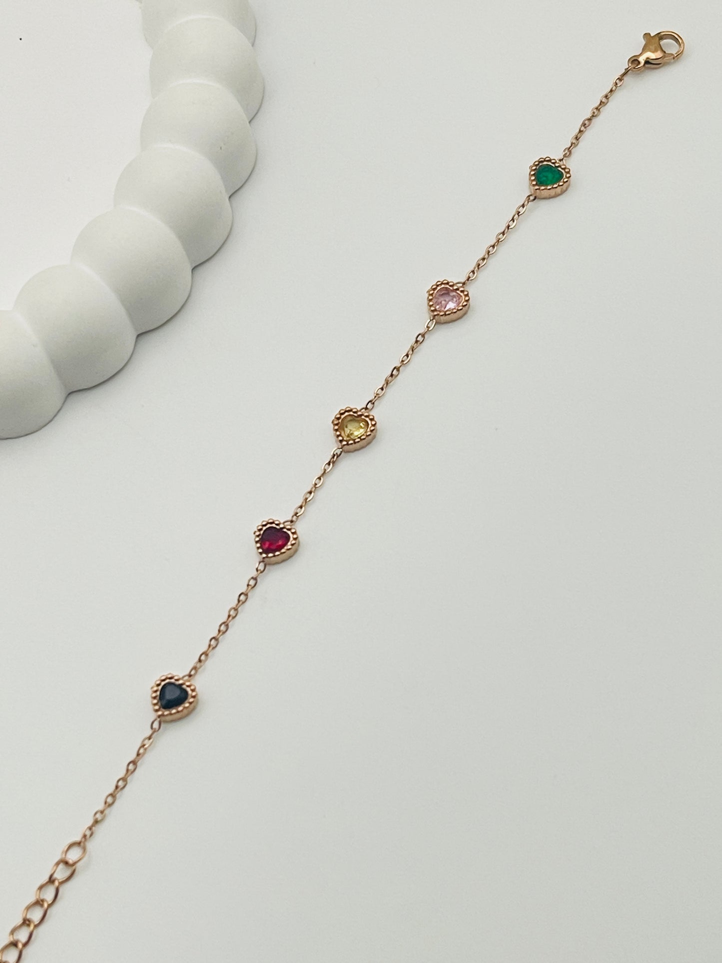 Rose Gold Stone Heart Station Bracelet