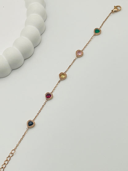 Rose Gold Stone Heart Station Bracelet