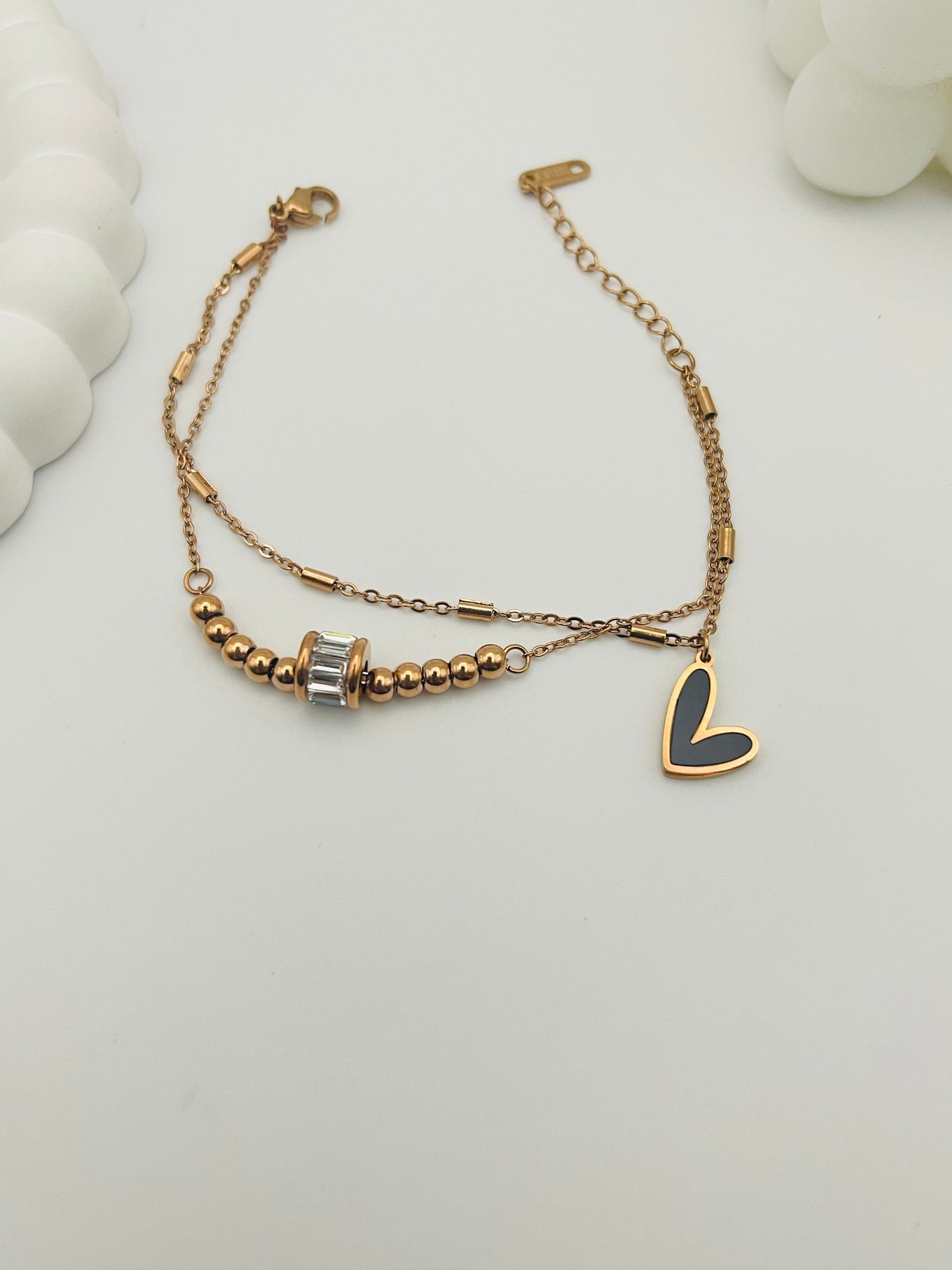 Rose Gold Beaded and Chain Stacked Bracelet