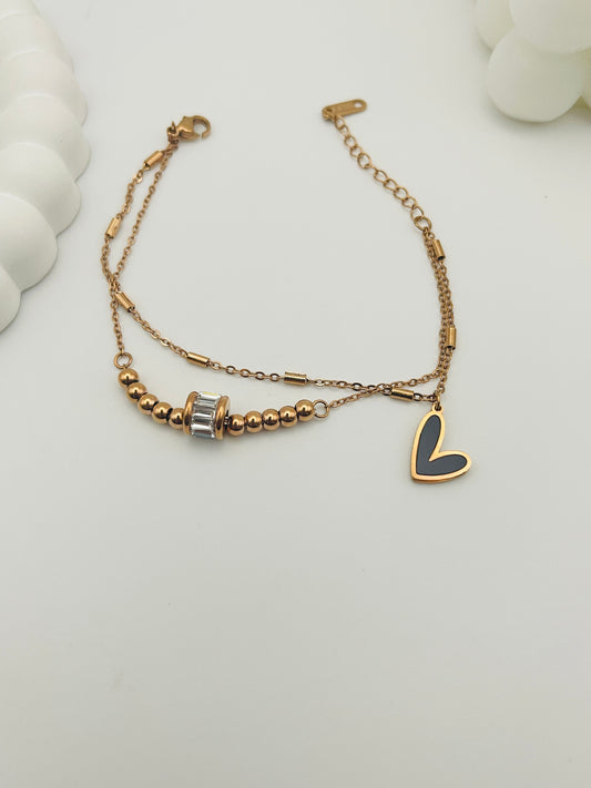 Rose Gold Beaded and Chain Stacked Bracelet