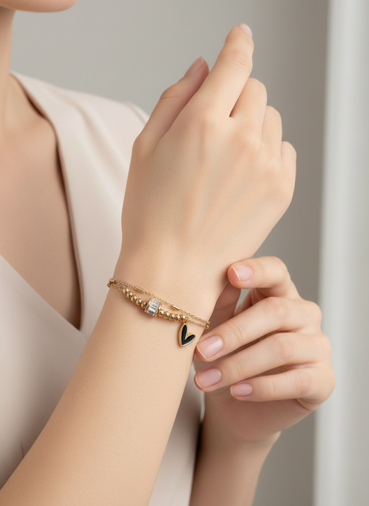 Rose Gold Beaded and Chain Stacked Bracelet