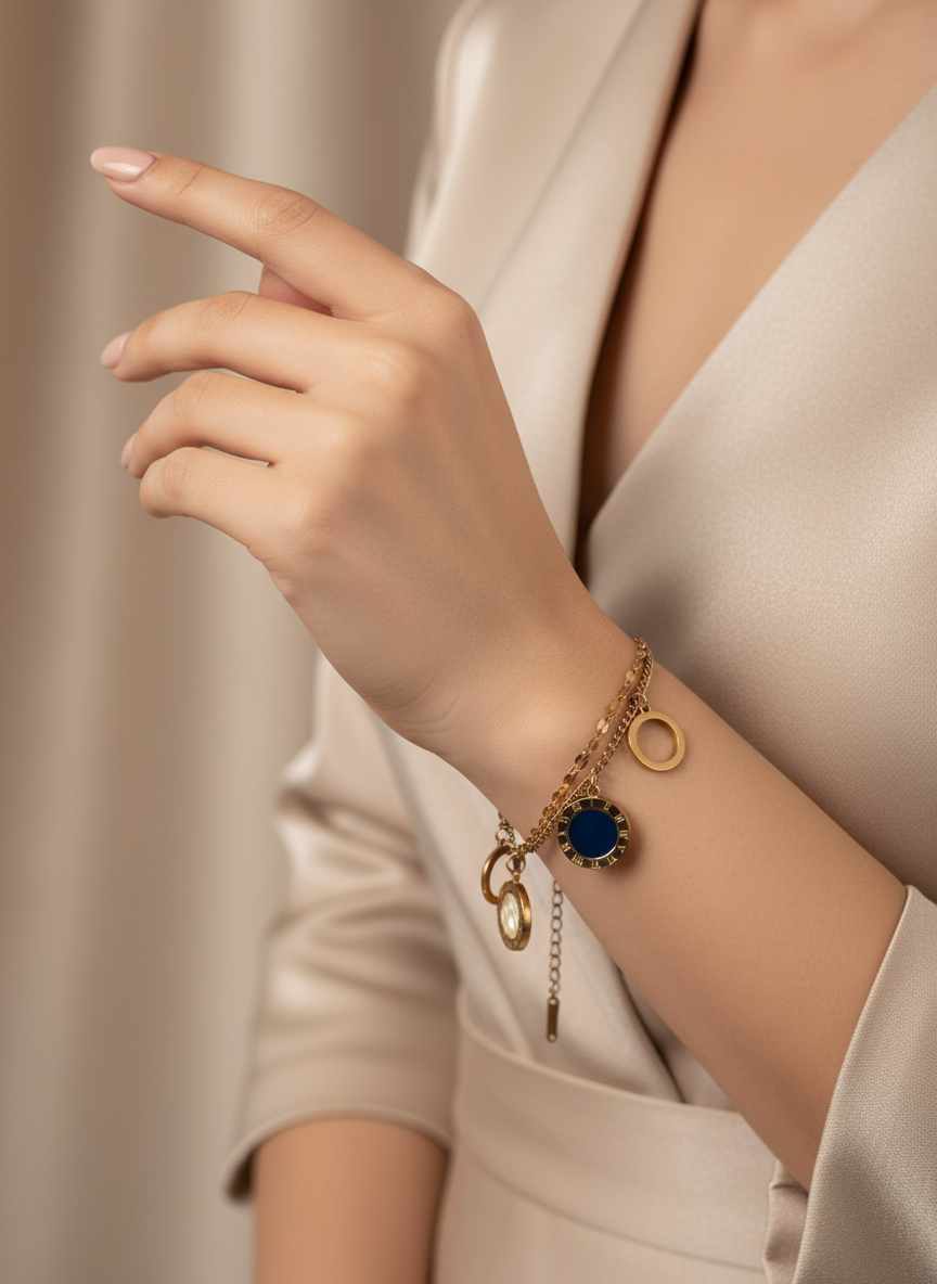 Rose Gold Double Layer Heart & Bar Bracelet