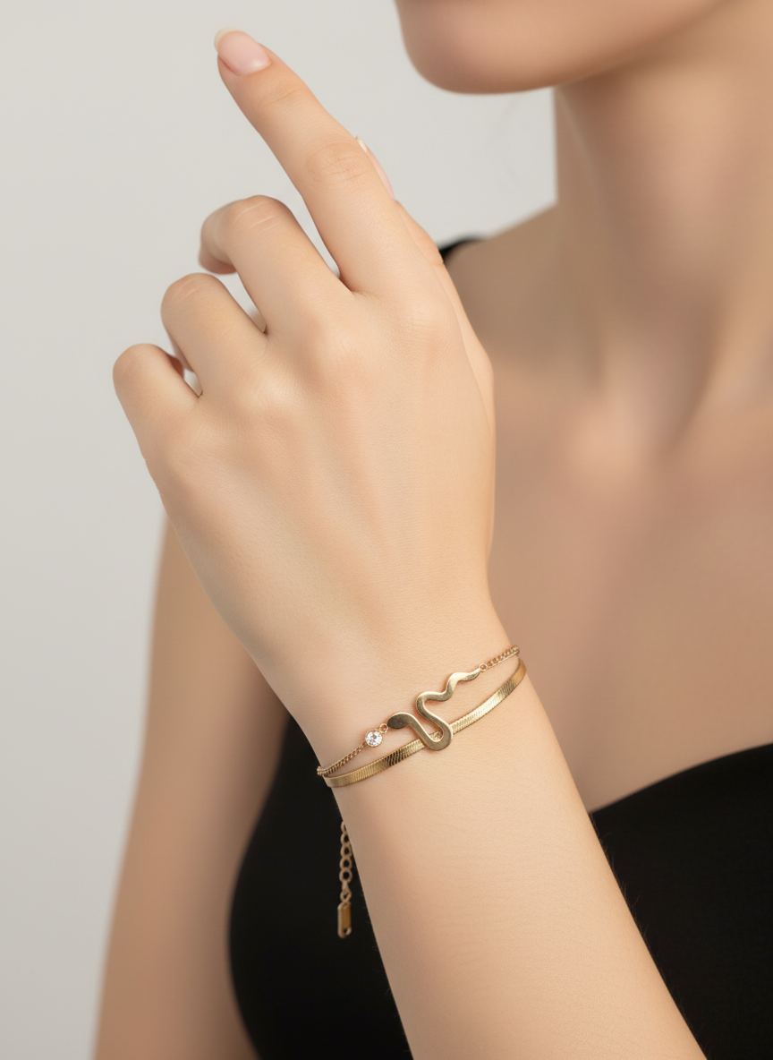 Rose Gold Double Layer Snake Chain Bracelet