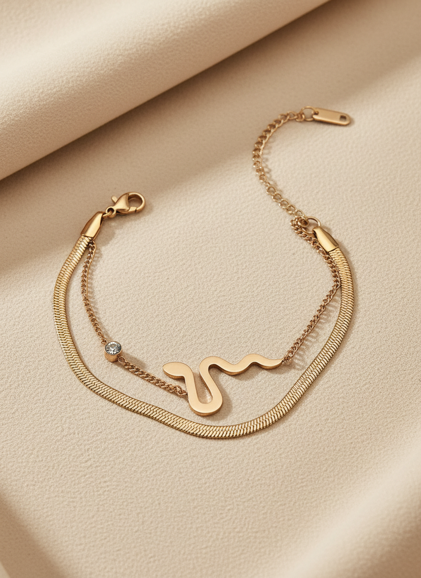 Rose Gold Double Layer Snake Chain Bracelet