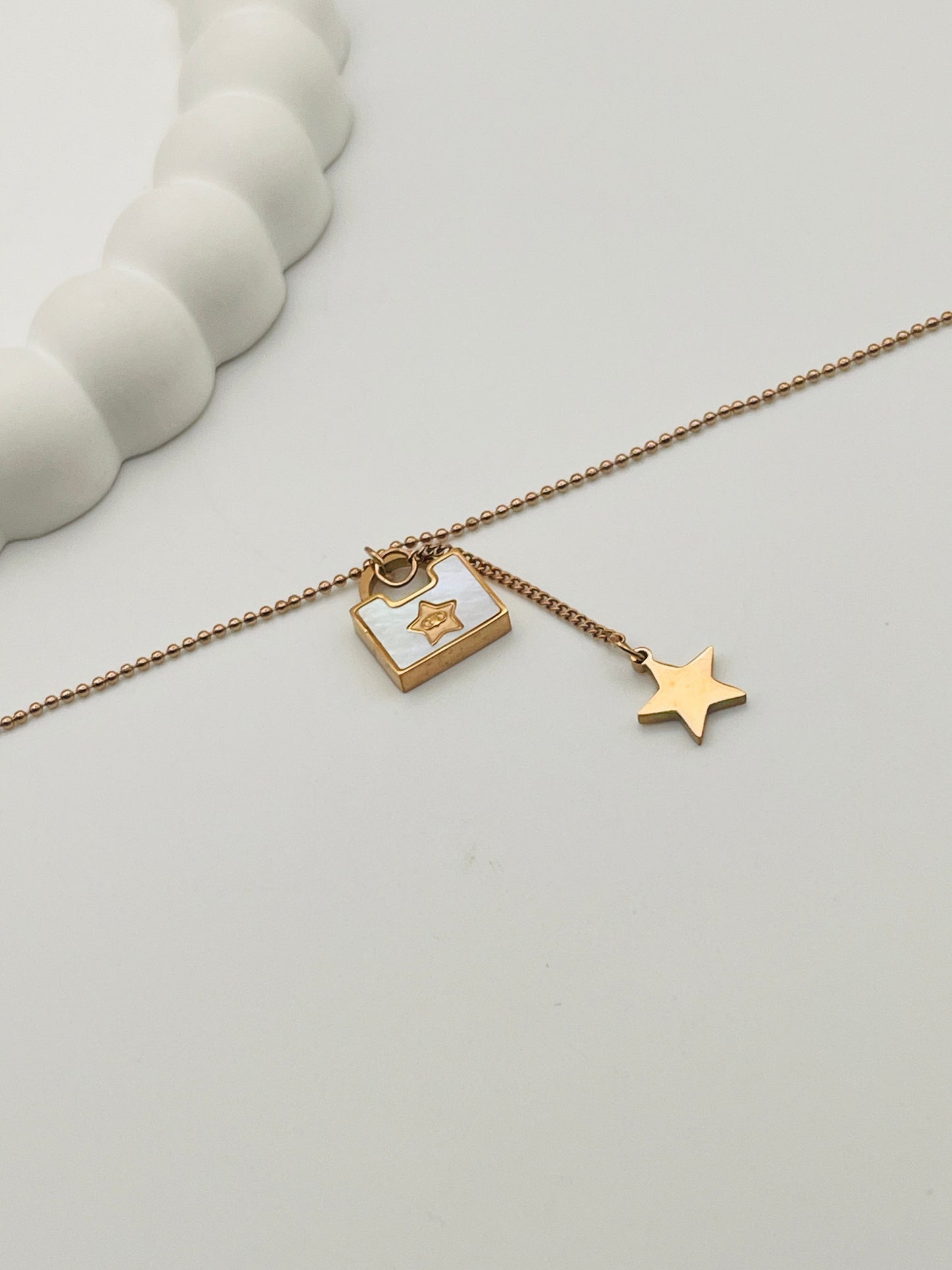 Rose Gold Star and Lock Dangle Bracelet