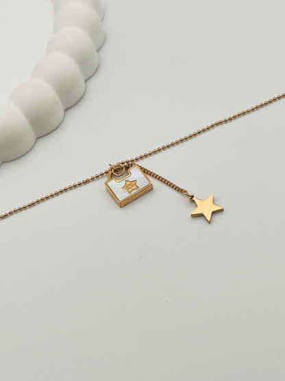 Rose Gold Star and Lock Dangle Bracelet